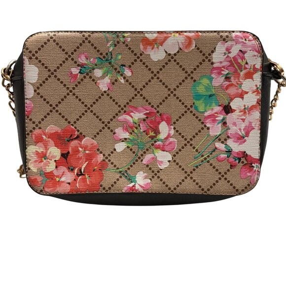 Floral Pattern Crossbody Bag With Gold Chain Strap & Black Accents - Picture 1 of 12